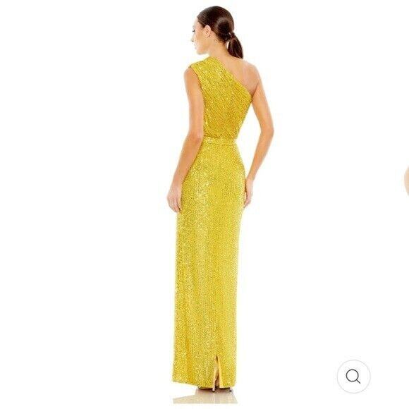 Mac Duggal 26694 Sequined Ruched One Shoulder Gown Yellow Sz 10 NWT - Picture 5 of 7